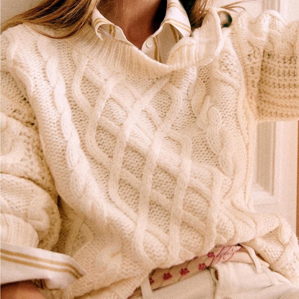 Sezane Cream Cable Knit Sweater